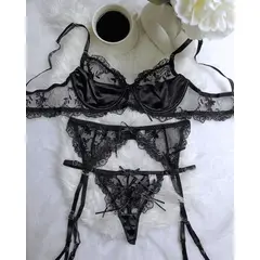 GENERICO - Set de Lencería negro para mujer talla S - SELENE