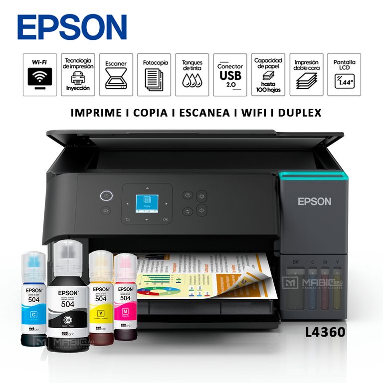Impresora Multifuncional 3 En 1 Ecotank L4360 Duplex Wifi