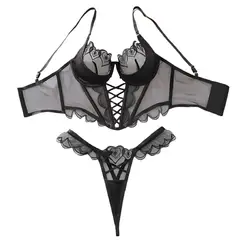 NO LOGO - Lenceria Sexy Trusa Brasier Negro Conjunto Damas