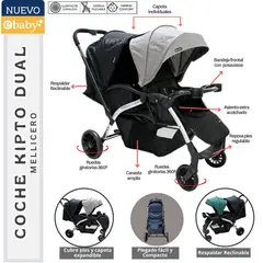 EBABY - Coche Gemelar Kipto Dual Gris