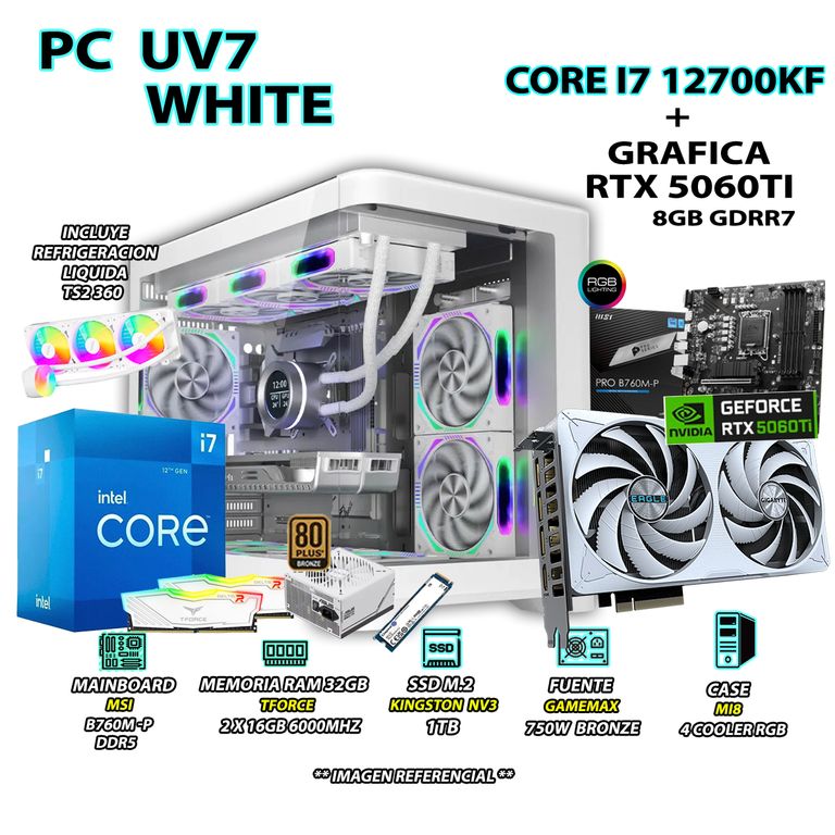 Computadora PC Gamer PRO Core i7 12700KF RAM 32GB SSD 1TB GRAFICA RTX 5060TI 8GB
