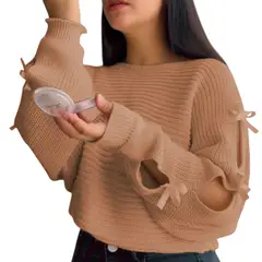 GENERICO - Chompa Mujer 359G-23 Hilo Tacto Con Cintas Color Beige