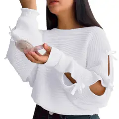 GENERICO - Chompa Mujer 359G-23 Hilo Tacto Con Cintas Color Blanco