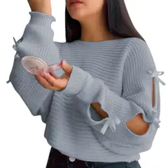 GENERICO - Chompa Mujer 359G-23 Hilo Tacto Con Cintas Color Gris