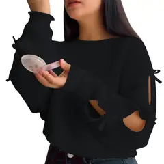 GENERICO - Chompa Mujer 359G-23 Hilo Tacto Con Cintas Color Negro