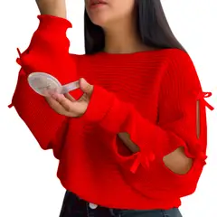 GENERICO - Chompa Mujer 359G-23 Hilo Tacto Con Cintas Color Rojo