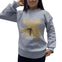 GENERICO - Chompa Mujer Osito 359G-25 Hilo Tacto Color Gris