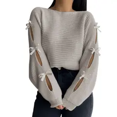 GENERICO - Chompa Mujer 359G-23 Hilo Tacto Con Cintas Color Hueso