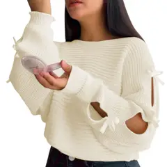 GENERICO - Chompa Mujer 359G-23 Hilo Tacto Con Cintas Color Perla