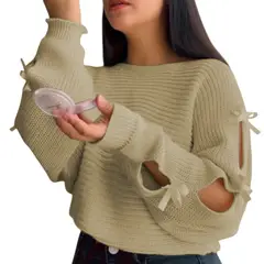 GENERICO - Chompa Mujer 359G-23 Hilo Tacto Con Cintas Color Vainilla