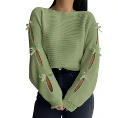 GENERICO - Chompa Mujer 359G-23 Hilo Tacto Con Cintas Color Verde Olivo