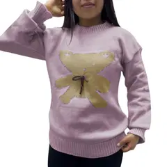 GENERICO - Chompa Mujer Osito 359G-25 Hilo Tacto Color Rosa