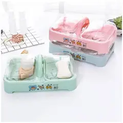 GENERICO - Jabonera Doble Compartimiento con Tapa y Rejilla para Jabón y Accesorios de Baño - Rosa - M