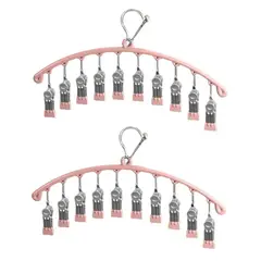 GENERICO - PACK X2 COLGADOR DE ROPA SECADOR COLGANTE DE 10 CLIPS ROSADO