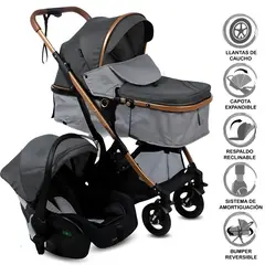 EBABY - Coche Moisés Travel System «RONDA PLUS» con Porta bebé Gray