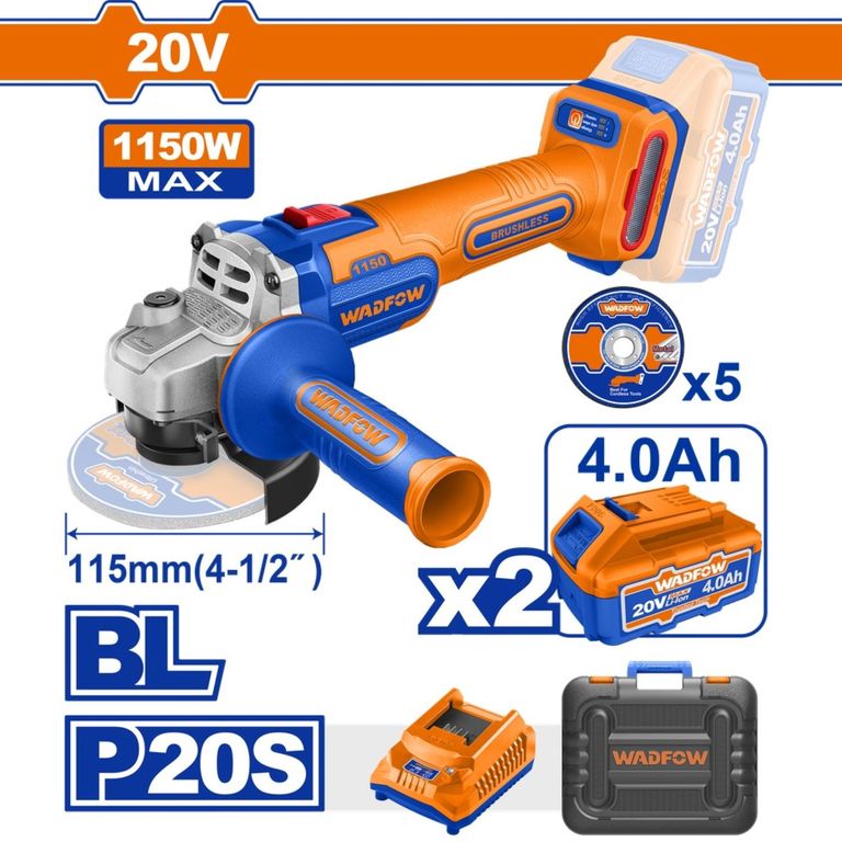 Amoladora Angular Pesado de 1150w 20v Wadfow - WLAPB522