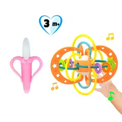 HUANGER - Pack Bebé Juguete Sonajero Naranja y Mordedor Banana Rosado