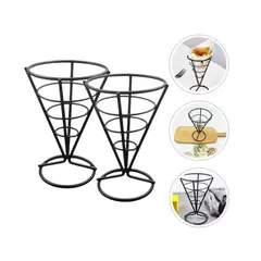 GENERICO - Pack 02 Cestos Conicos de Metal 10 cm para papas fritas SNACK