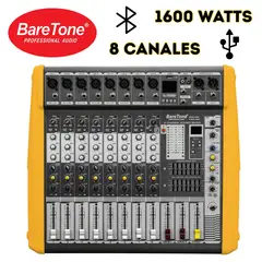 BARETONE - Mezcladora Amplificada PPM8 1600 Watts 08 Interfaz AD-DA USB