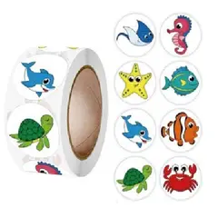 GENERICO - 100 stickers en rollo animales del oceano modelo 2