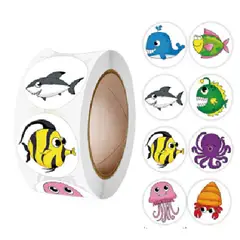 GENERICO - 100 stickers en rollo animales del oceano modelo 3