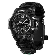 SKMEI - Reloj 1155B Tactico Militar Correa Nylon Tejida Cuerda Brújula