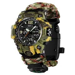 SKMEI - Reloj 1155B Tactico Militar Correa Nylon Tejida Cuerda Brújula
