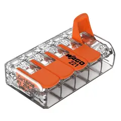 WAGO - Conector empalme 5 polos c/palanca (0,2 - 4 mm2). Transparente - Una caja (25 Unid.)