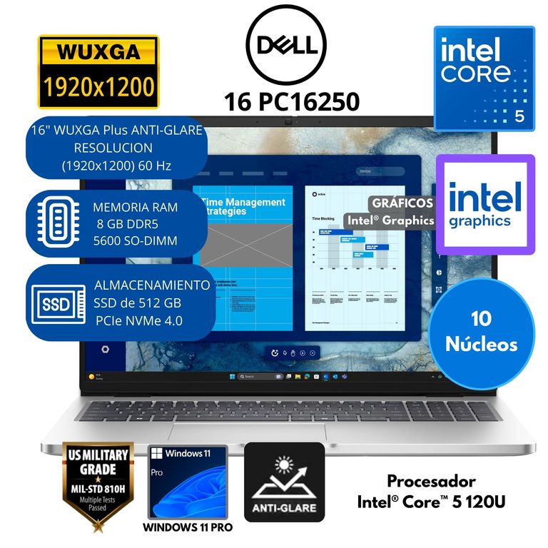 Laptop Pro Intel Core 5 (16 PC16250) RAM 8 GB SSD 512 GB 16" WUXGA PLUS Windows 11 PRO