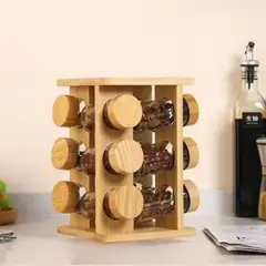 GENERICO - Condimentero Giratorio de Bambú con 12 Frascos de Vidrio 80 ml – Rotación 360