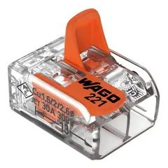 WAGO - Conector empalme 2 polos c/palanca (0,5-6)mm2, Color transparente - Una caja (50 Unid.)