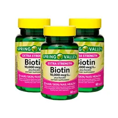 SPRING VALLEY - Suplemento Biotina Premium 10000Mcg 60 Caps 3 Und