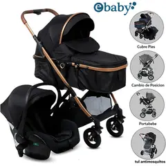 EBABY - Coche Moisés Travel System «RONDA PLUS» con Porta bebé Black