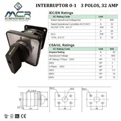 GENERICO - INTERRUPTOR O SELECTOR 0-1, 3 POLOS, 32 AMP