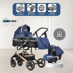Baby - Coche Moisés 4 en 1 «GRAND LUMIERE» con Portabebé Blue