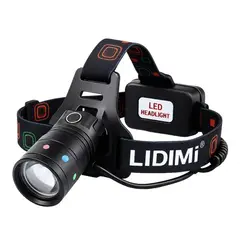 LIDIMI - Linterna Frontal LED Recargable 1200 Lúmenes con Zoom