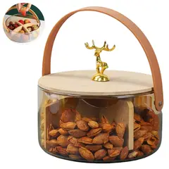 ELMEJORPRECIO - Centro de Mesa Decorativo con 4 Divisiones, Asa y Tapa de Bambú