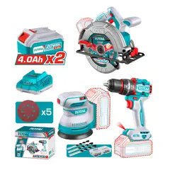 TOTAL TOOLS - Combo Taladro 76Nm + Lijadora Orbital 5''+ Sierra Circular 7-1/4 20v Total