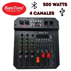 BARETONE - Mezcladora Amplificada AJ4 500W 04 canales Interfaz AD-DA USB