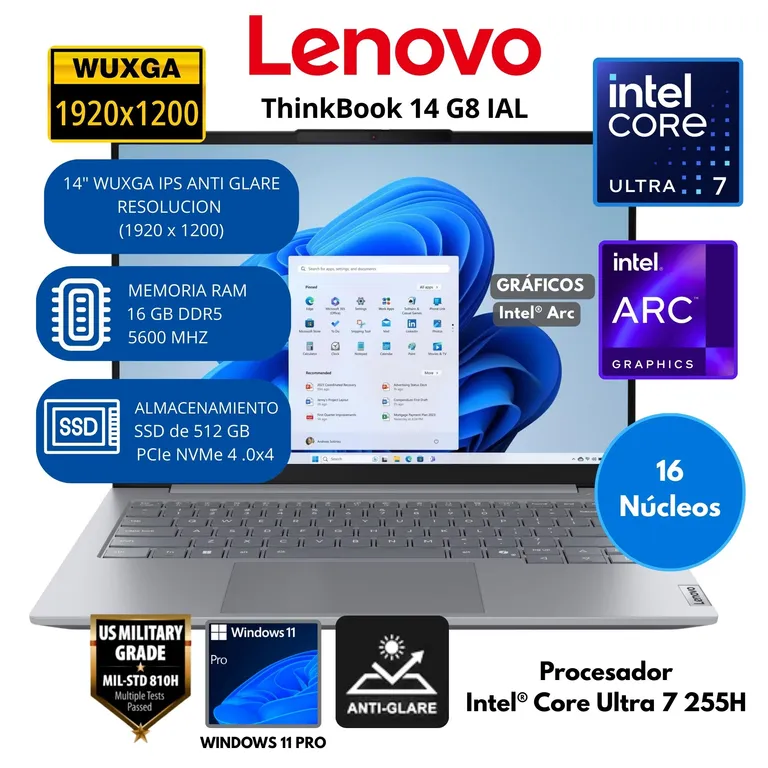 Laptop ThinkBook Intel Core Ultra 7 (14 G8 IAL) RAM 16 GB SSD 512 GB 14" WUXGA IPS Windows 11