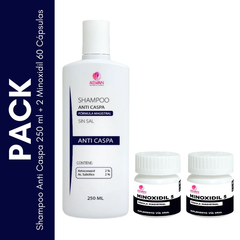 Pack Shampoo Anti Caspa 250 ml + 2 Minoxidil 60 Cápsulas