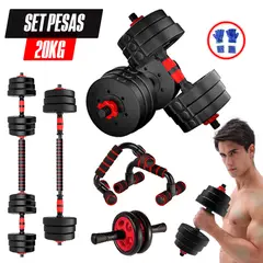 GENERICO - Set Convertible Pesas 20kg + Push up PVC + Rueda ab