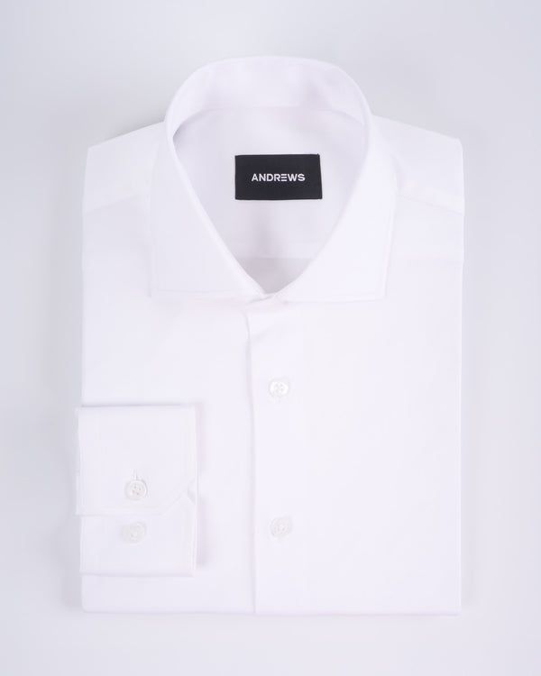 Camisa Vestir - Blanco Twill con Puño Simple