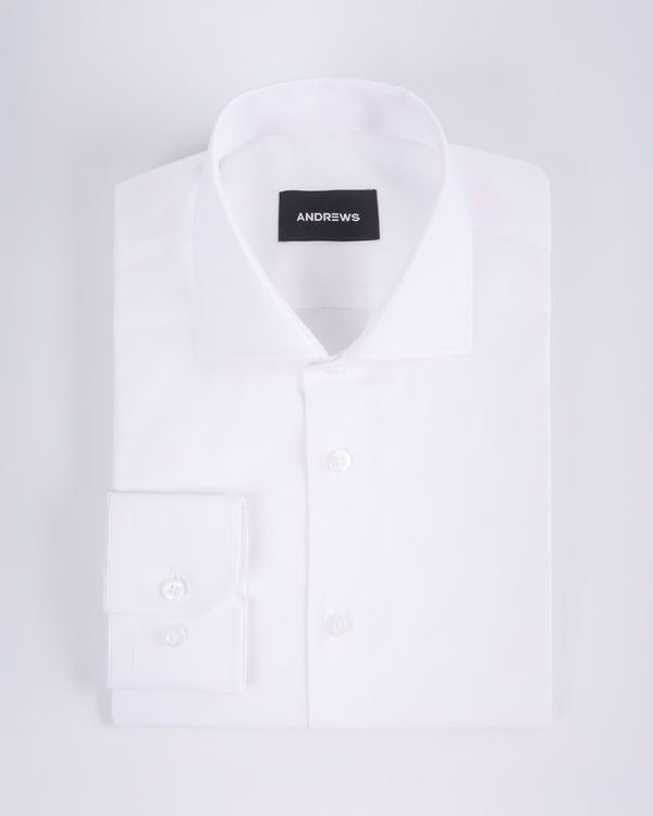 Camisa de Vestir Blanca con Cuello Italiano y Puño Recortado