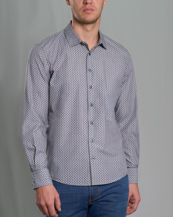 Camisa Casual Estampada - Gris con Microdetalles
