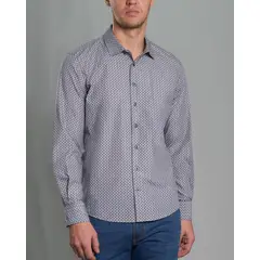 ANDREW'S TIES - Camisa Casual Estampada - Gris con Microdetalles