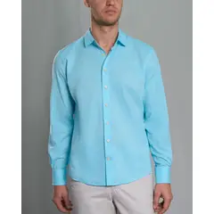 ANDREW'S TIES - Camisa Casual de Lino - Celeste