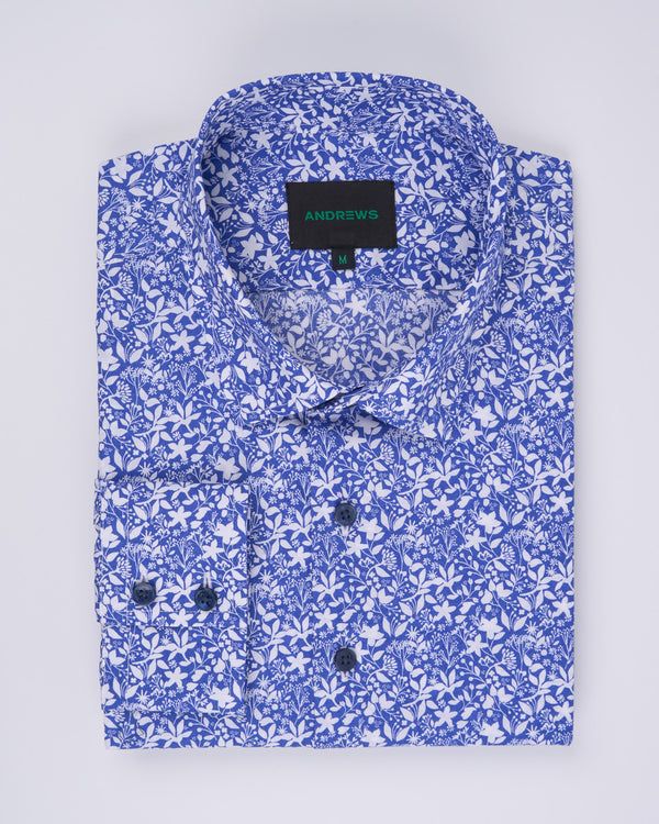 Camisa Casual Estampada - Azulino con Detalles de Flores