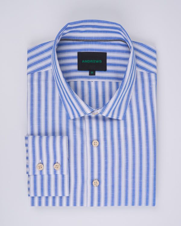 Camisa Casual de Lino - Azulino con rayas