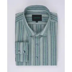 ANDREW'S TIES - Camisa Casual de Lino - Verde con Rayas